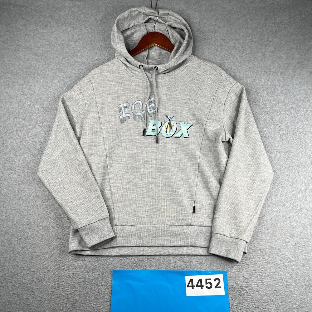 OGIO Hoodie Sweatshirt Womens Medium Gray ICE BOX Graphic Print Knit Pullover